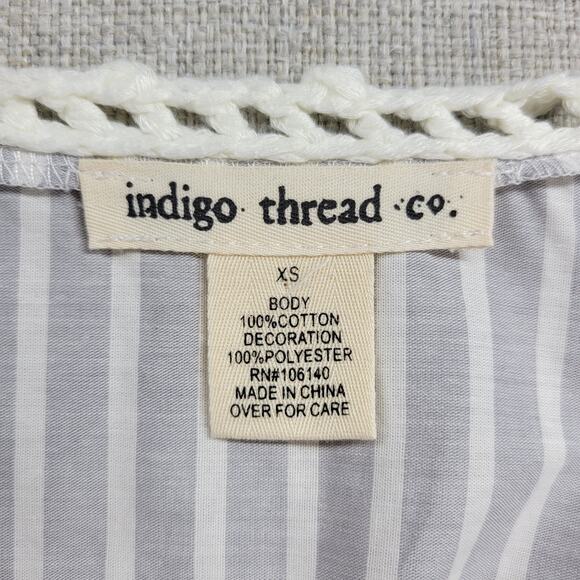 Indigo Thread Co Vest XS Blue White Striped Duster Crochet Fringe Open Front - Picture 2 of 12